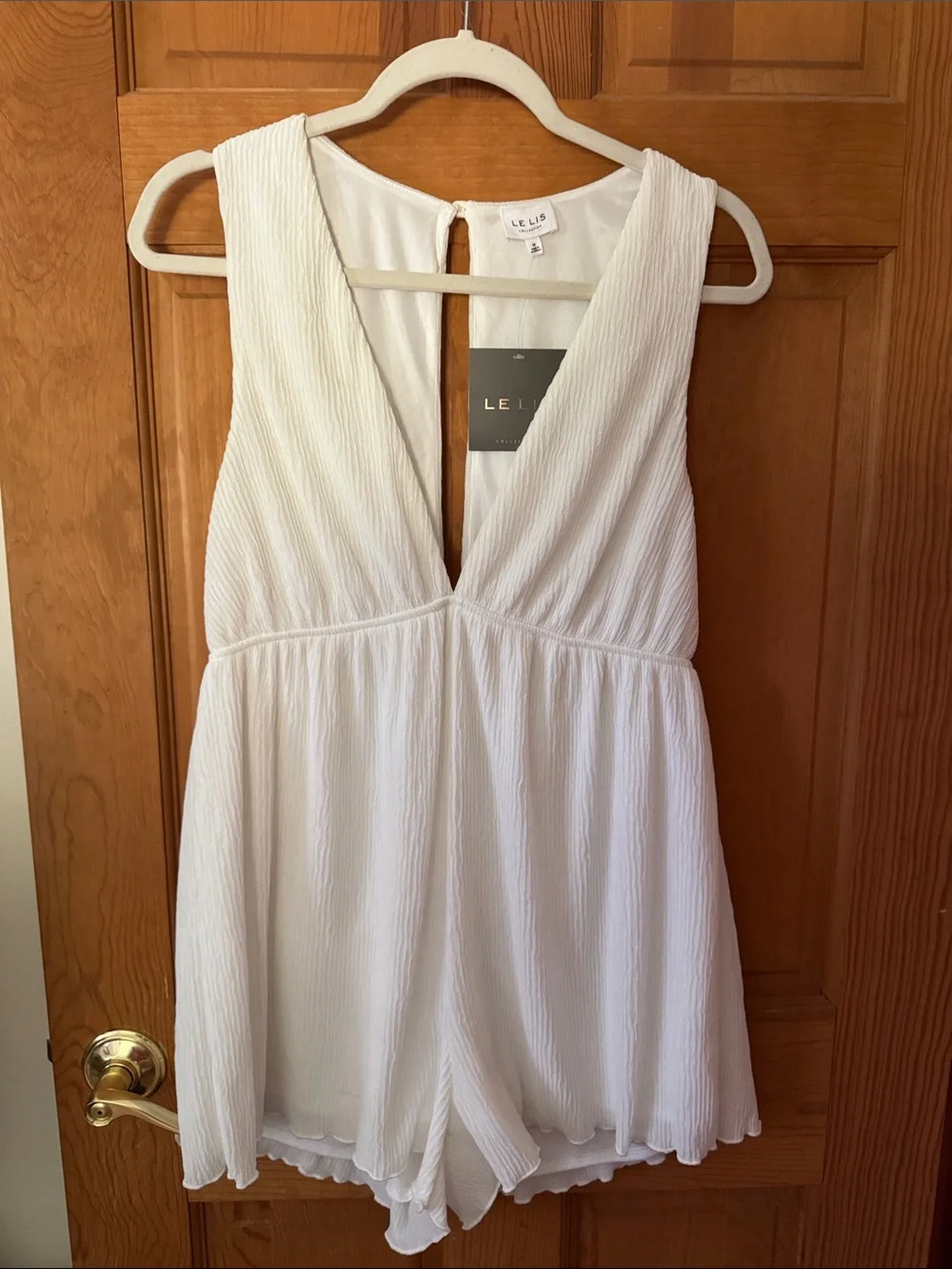 Le Lis White Pleated V-Neck Romper